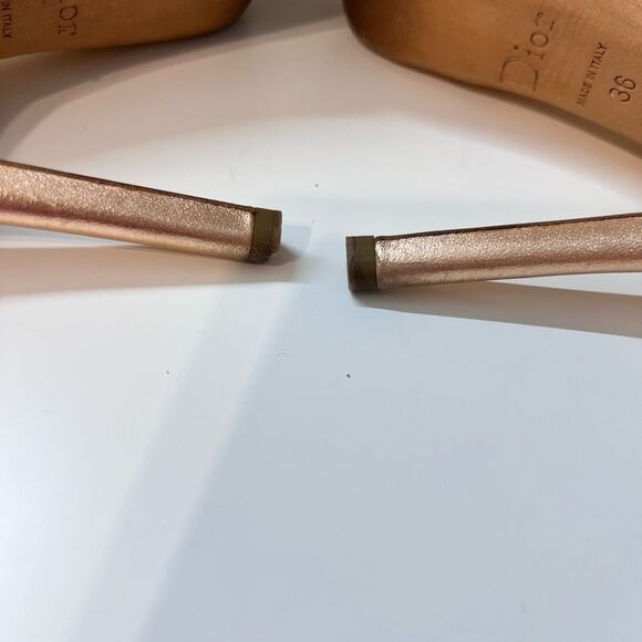 DIOR Vintage Bronze Pink leather peep toe platform pumps High Heels size 6 - Picture 10 of 14